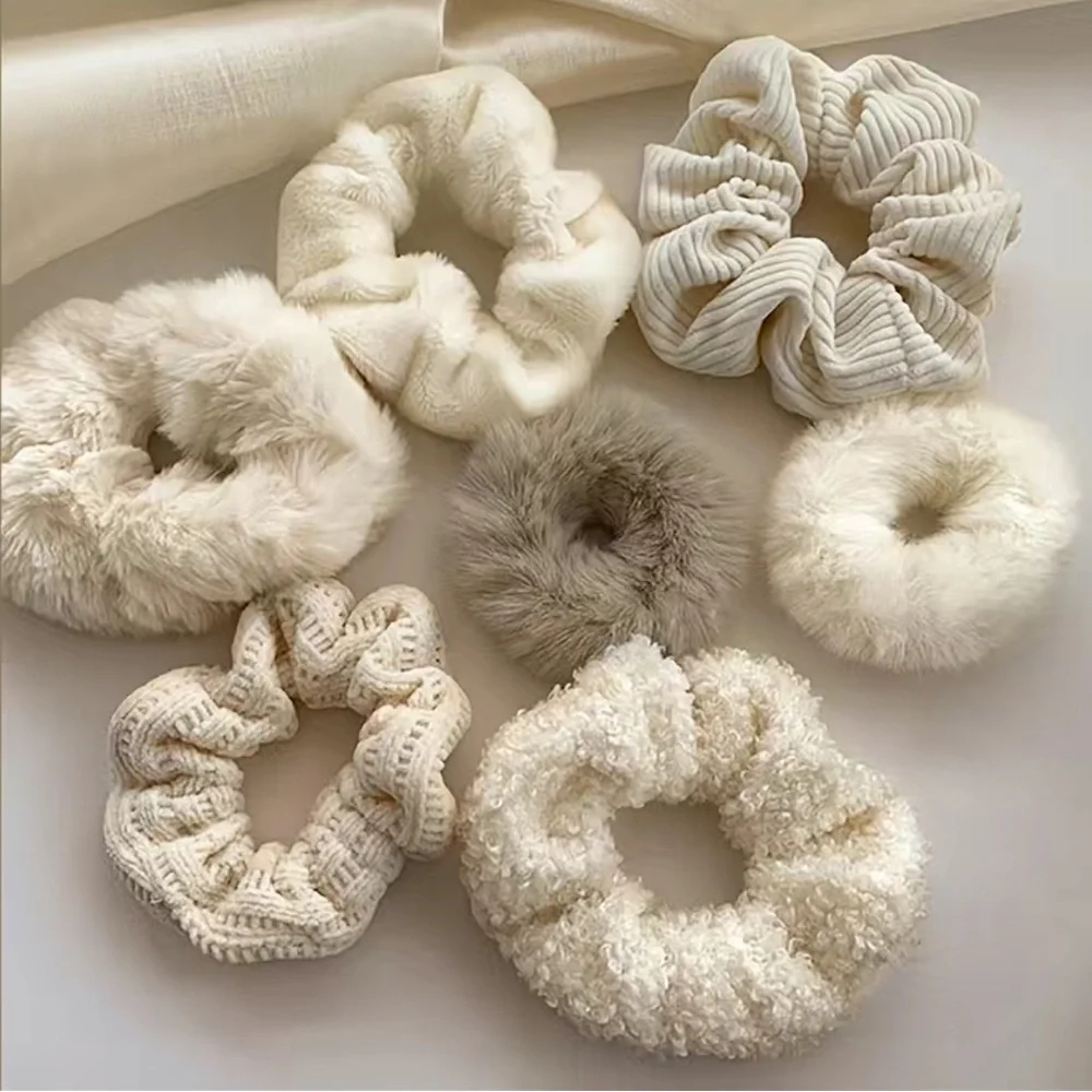 7 PIECE creamy neutral multi-textured trending 90s Y2K scrunchy set NEW NWT